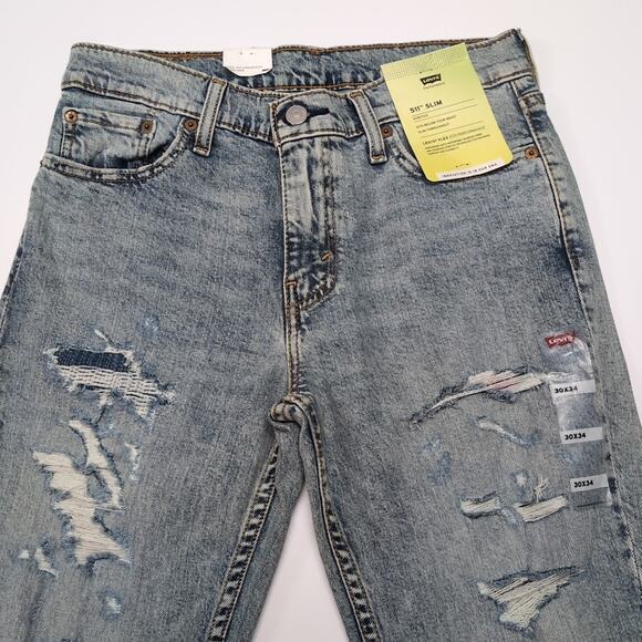 Levis 511 Jeans Mens Size 30x34 Blue Distressed Cotton Blend Slim Fit NEW NWT - Picture 4 of 16